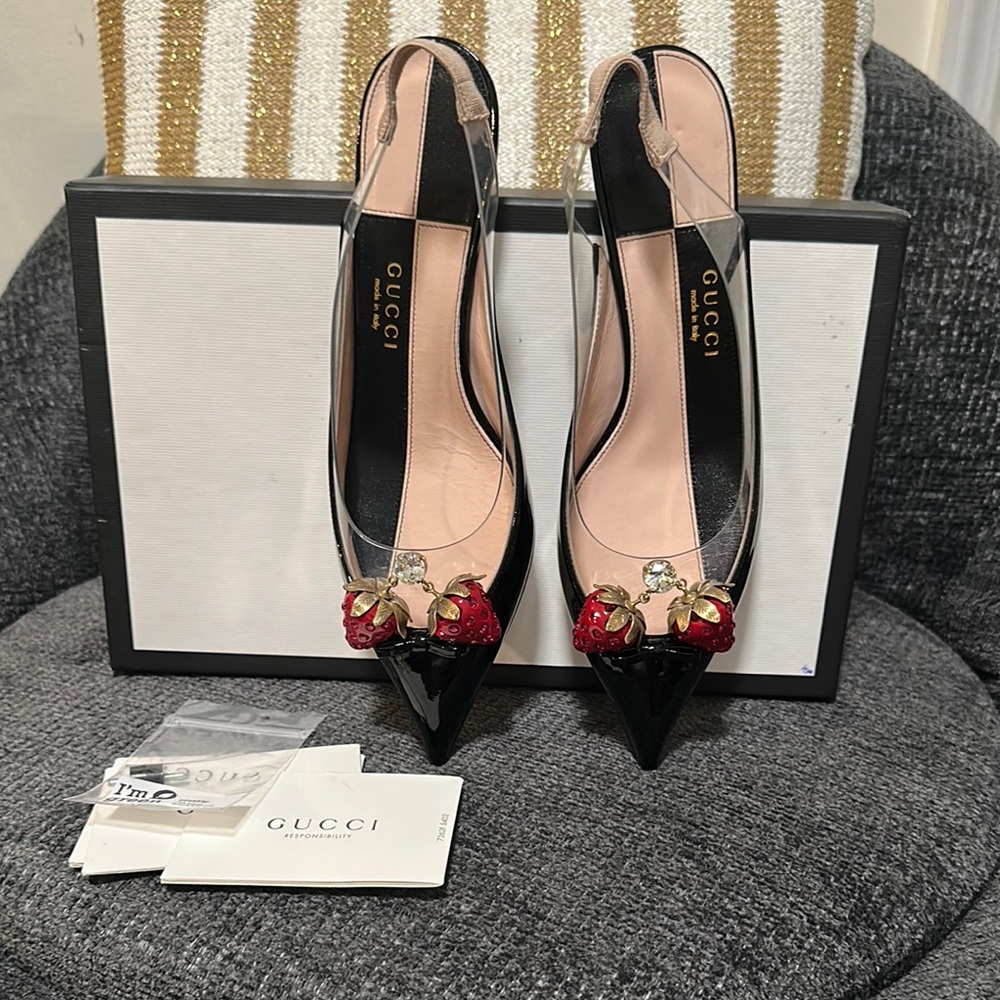 Gucci Black and Red Stiletto Heels with Slingback Design
